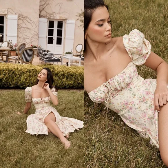 HOUSE OF CB 'Tallulah' Lemon Floral Puff Sleeve Midi Dress - Picture 4 of 16